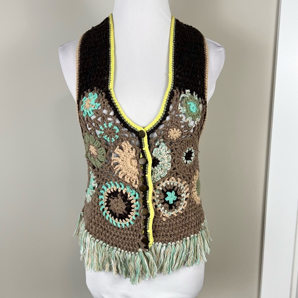 Free People Multicolor Desert Rose Crochet Vest
